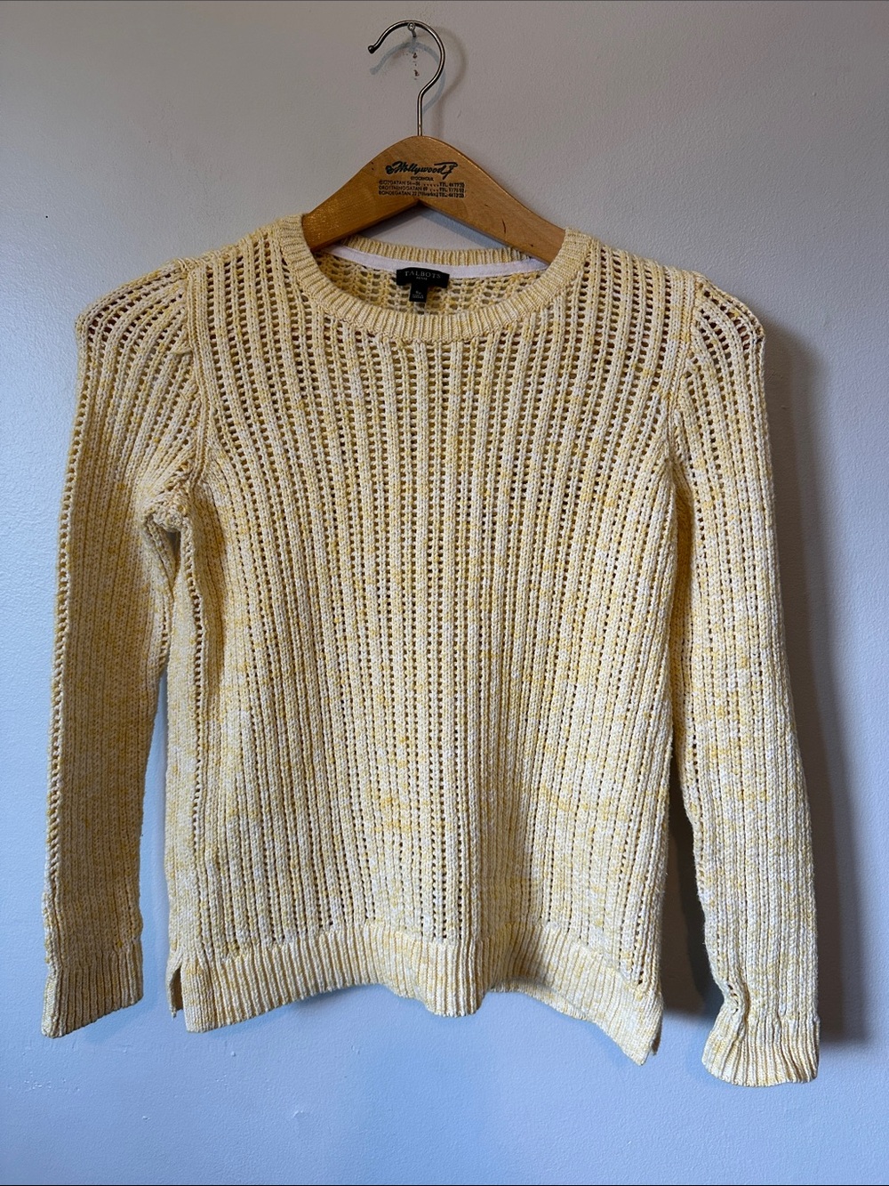 Talbots Open Knit Sweater Size SP Butter Yellow Fall Casual Comfy Cozy Soft - Picture 3 of 6